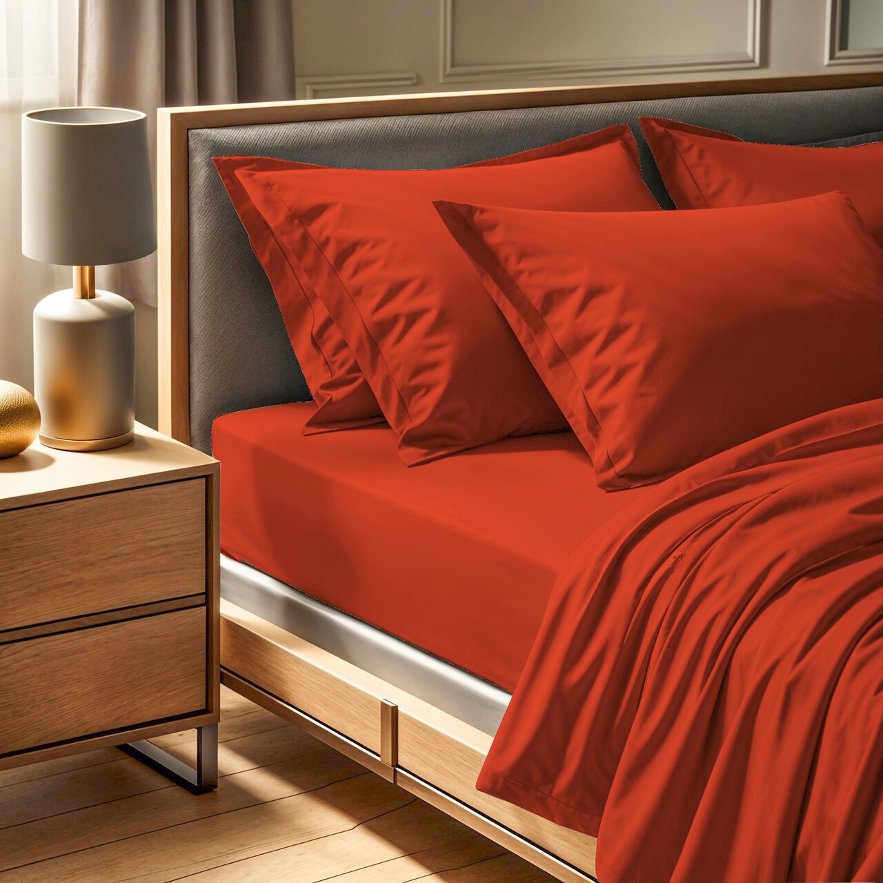 Cearceaf de pat cu elastic Ranforce King (FR) (IT) (ES) (DE), L'essentiel Maison, Tonne Mixte, Caramiziu - imagine 5